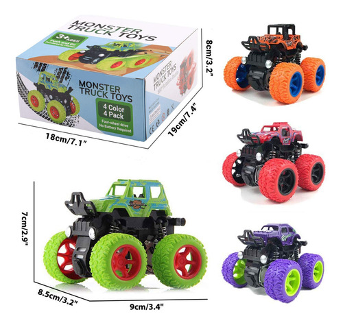 VehĂculos De Juguet Monster Truck, Paquete De 4 Autos De