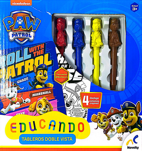 Paw Patrol Educando Tablero Doble Vista 4 Crayolas