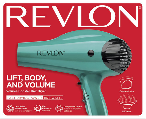 Secador Revlon Essentials com amplificador de volume, cor verde Rvdr5036