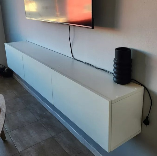 Mueble Tv Rack Laqueado Flotante 3 Puertas 180x25x30 Blanco