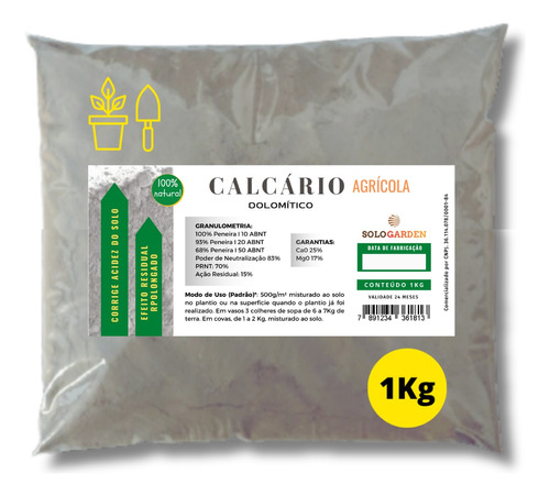 Calcário Agrícola Dolomítico Corretor Ph Acidez Do Solo 1kg