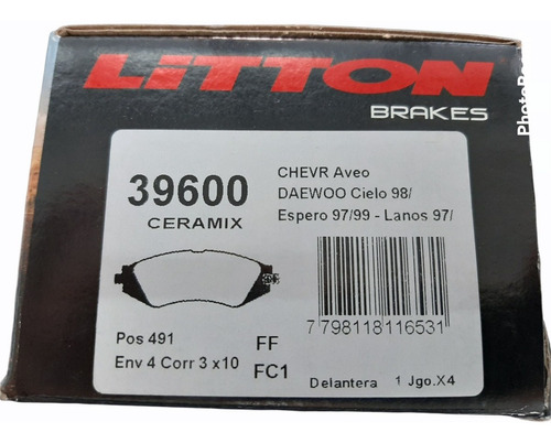 Pastillas De Freno Para Chevrolet Aveo 1.6 Delanteras Litton