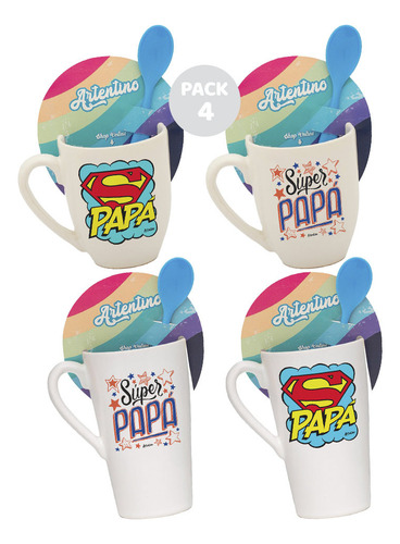 Taza Cerámica Café Té Jarro Mug Barista Feliz Día Papá X4 Pack 4 Taza Ceramica Jarro Mug Café Té Regalo Día Del Padre Papá Hombre Super Papá Heroe Feliz Día Del Padre