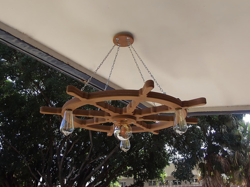 Luminária De Teto Eco.start Lustre Pendente 85cm Leme De Navio Rústico 4b Cor Marrom