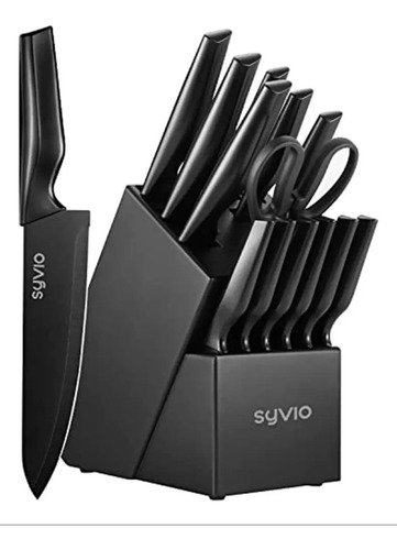 Set De Cuchillos Syvio 14 Pz Con Base Y Afilador Premium