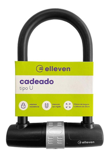 Imagem 3 de 3 de Cadeado Tipo U 170x245mm 2 Chaves Elleven Para Bike E Moto