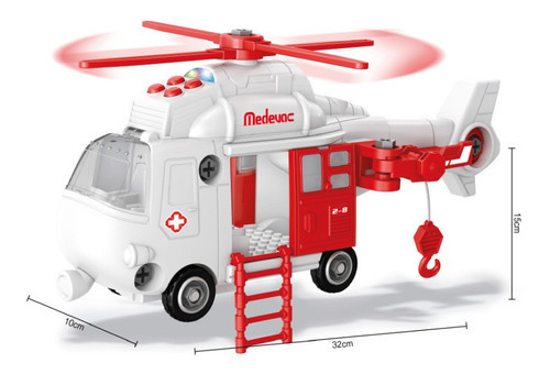 Diy Helicoptero Medico Desarmable Con Luz Y Sonido Ik0207 Color Rojo