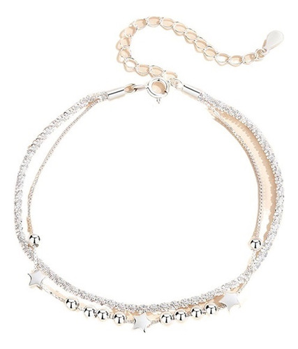 Pulsera De Doble Capa Estrellada De Plata De Ley 925 Mujer