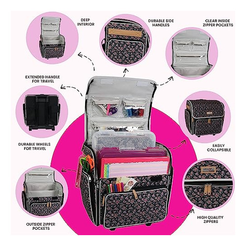 Deluxe Collapsible Rolling Craft Bag, Floral - Scrapboo...