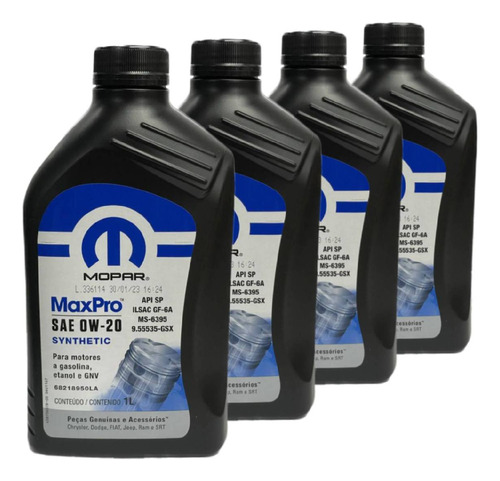 Kit 4 L Oleo Mopar Maxpro Sae 0w-20 Sintetico