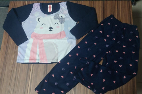 Pijama Invernal Para Niña Azul Con Osito Cfd