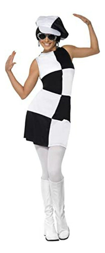 Disfraz Mujer Años 60, Blanco Y Negro, Talla S - 6-8 Ee.uu