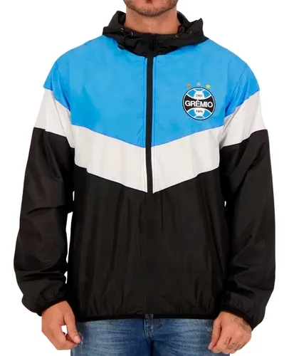 Jaqueta Spr Corta Vento Gr mio Print Masculino Preto E Azu