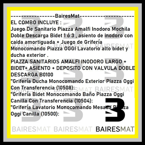 Imagen 4 de 6 de Juego Baño Completo Piazza Amalfi Griferia Oggi Sanitarios