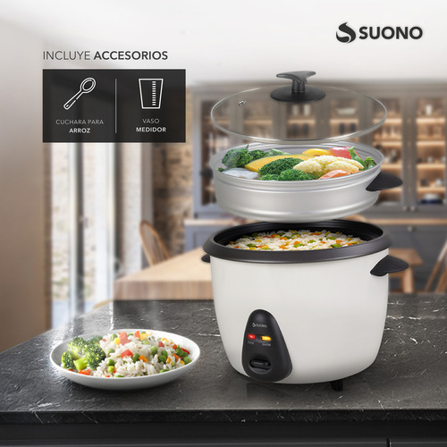 Arrocera Vaporera Electrica Funcion Cocinar Y Calentar 700 W 1.8 Litros Color Blanco Suono