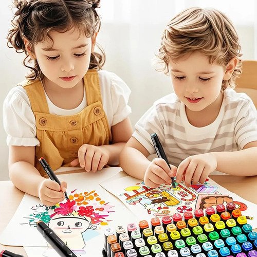 60 Cores Marcadores Duplos Punta Pincel Plumon