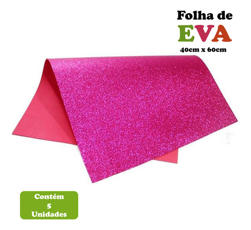 Pacote Eva Brilhante Leoart 5 Unidades Glitter 40x60cm  Cor Rosa-chiclete