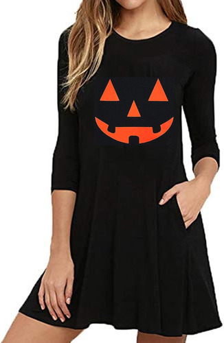 Mini Vestido Gráfico De Halloween Jack O Lantern Para Mujer