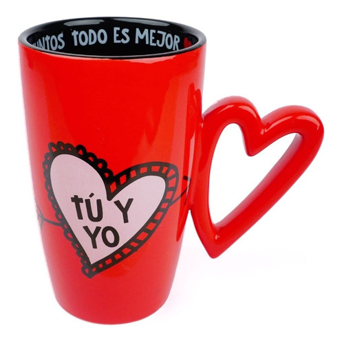 Taza De Ceramica Corazon Te Cafe Bebidas Mensaje De Amor Color Rojo Con Negro