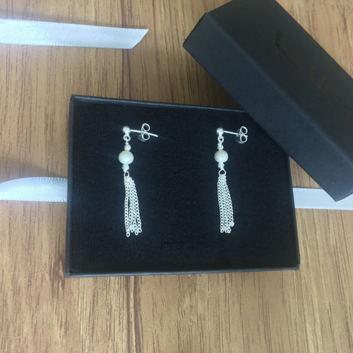 Imagen 7 de 9 de Aretes Largos De Plata 925 Y Perla Natural Mujer Agálea