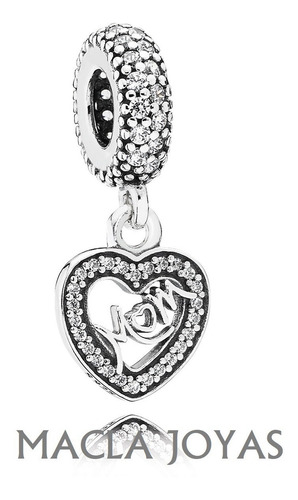 Imagen 2 de 3 de Dije Charms Estilo Pandor En Plata 925 Modelo Corazón Mom