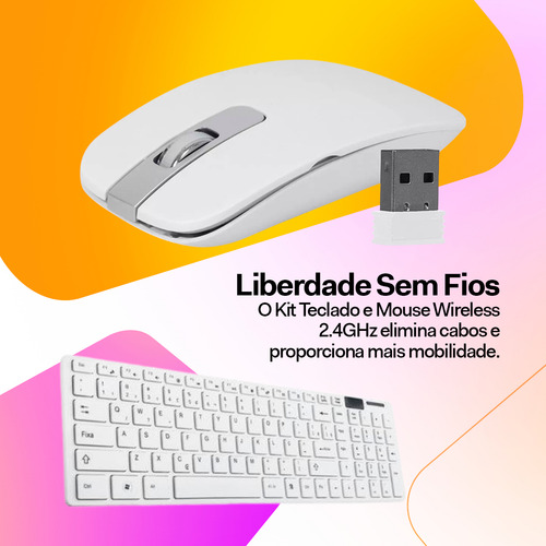 Kit Teclado E Mouse Wireless Sem Fio Ultra Slim Davely Cor Branco