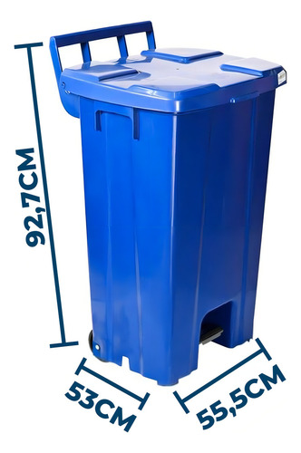 Lixeira 100 Litros Quadrada Azul Plástico Com Rodas E Pedal