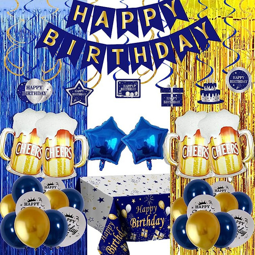 Decoraciones Cumpleaños Para Hombres Azules Y Dorados Decora