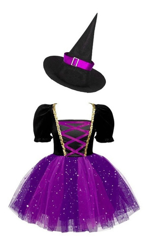 Imagem 1 de 7 de Fantasia Bruxinha Luxo Halloween Infantil Dia Das Bruxas