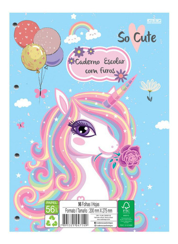 Bloco De Fichário Escolar Com 4 Furos So Cute