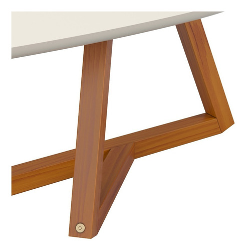 Mesa De Centro Classic Oval Com Pés De Madeira Maciça E Tampo Mdf Off White Tebarrot