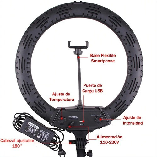 Imagen 10 de 10 de Aro De Luz Led 22 Pulgadas Tripode Control Remoto Estuche