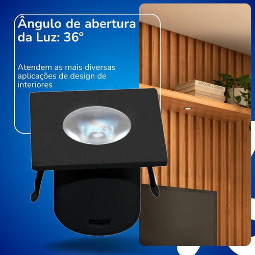 Kit 2 Mini Spot Led Quadrada 1w 3000k Preto Moveis Biv Kian