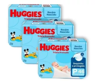 Kit C/3 Pacotes Fraldas Huggies Tripla Proteção P 46 Un Cada