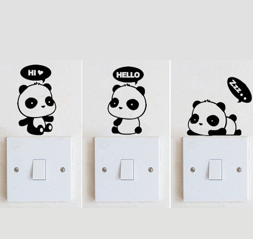 Vinilo Decorativo Llave De Luz Enchufe Oso Panda  3 Unidades