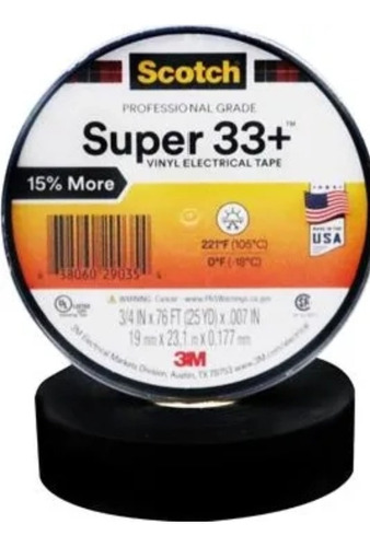 Teipe Eléctrico Super +33  3/4  X 23.1 Mts Marca 3m