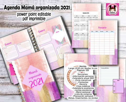 Kit Imprimible Agenda 2021 Mamá Organizada Editable Mod5