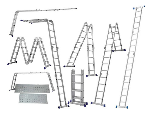 Escada Articulada Com Plataforma 4x4 De Alumínio 16 Degraus