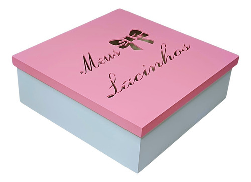 Caixa Meus Lacinhos Grande Porta Laço Rosa Mdf 30x30x10 Cm