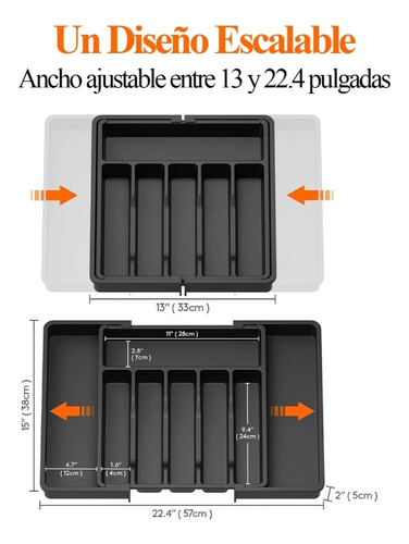 Bandeja Extensible Para Cajones De Cocina 8 Compartimentos Negro