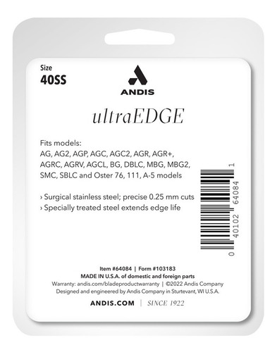 Andis Ultraedge - Cuchilla Desmontable Número 40 (.25mm)