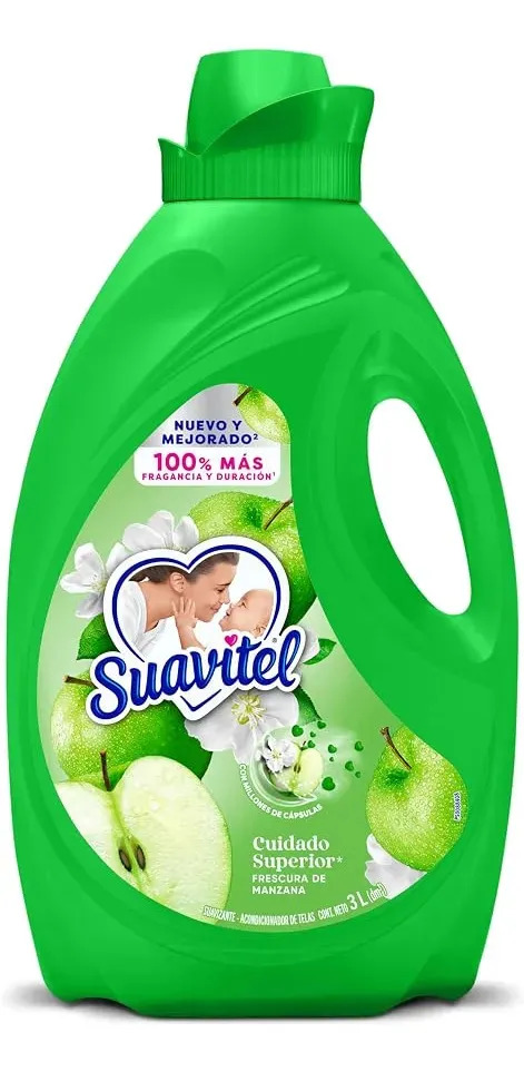 Suavizante de Ropa Suavitel Cuidado Superior Manzana 3 L. Disfruta de 100% más Fragancia y Duración.