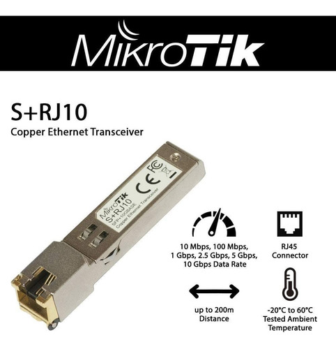 Imagen 2 de 3 de Módulo Rj-45 Mikrotik S+rj10 6 Velocidades 10gbps Sfp+ 200m