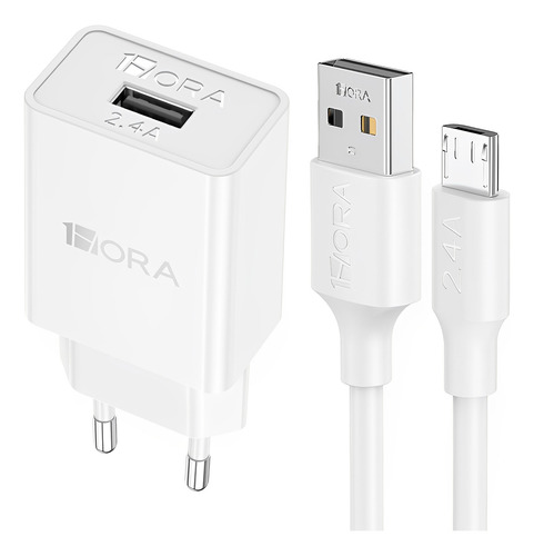 1hora Carregador Parede 2.4a+cabo Usb A/micro Usb Branco