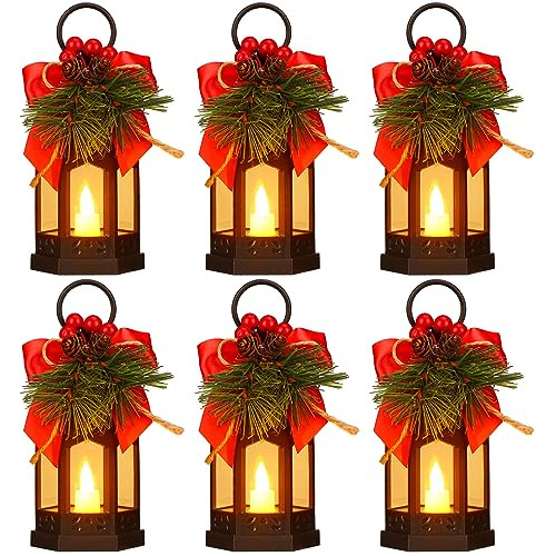 6 Pcs Christmas Decorative Lanterns For Outside With Le...