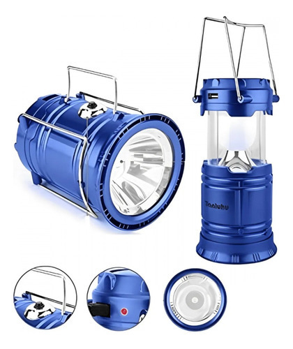 Lampião Lanterna Solar C/ Led Luminaria Recarregavel Bivolt Cor Azul