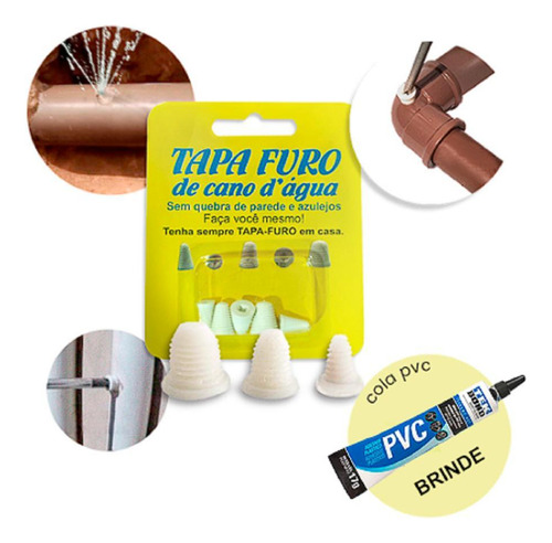 10 Reparo Tapa Furo Buraco Vazamento Cano D'água + Cola Pvc