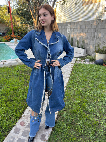 Trench Largo Sobretodo Tapado De Jeans