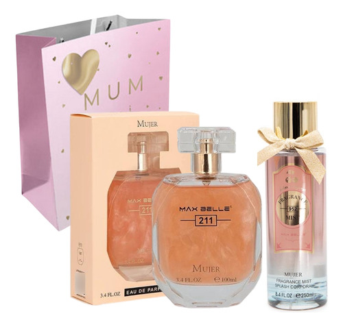 Set Perfume 211 + Splash Corporal 952 Max Belle Regalo Mujer