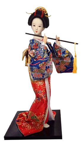 Geisha Japonesa De 12 , Muñecas Kimono, Muñeca Azul Y Rojo